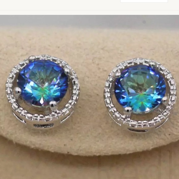 18k MYSTIC  Blue Topaz Stud Earrings - Picture 3 of 3